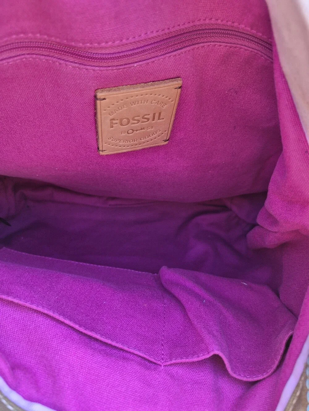 Fossil Vintage Jesse Suede & Canvas Embellished Patchwork Tote - Picture 9 of 10